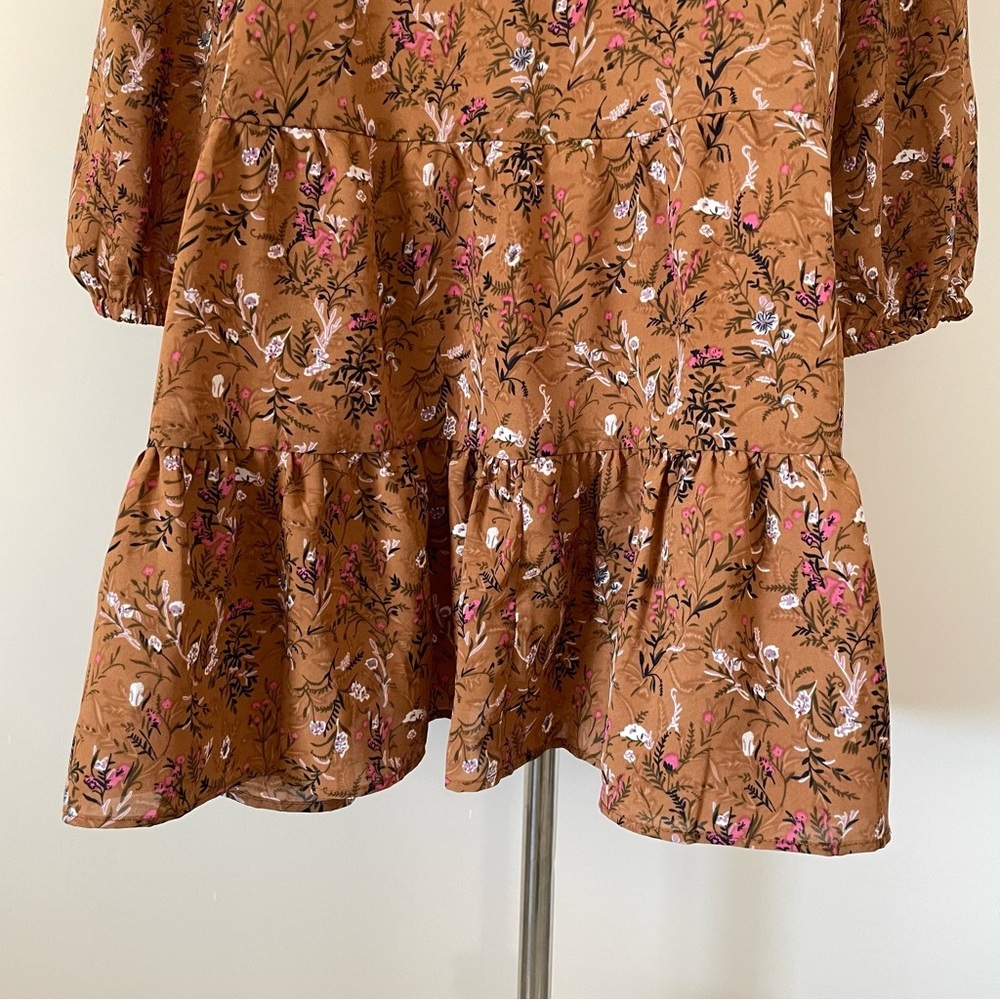 Melloday Floral Boho Brown Women's Short Dress Size Medium - Picture 4 of 15